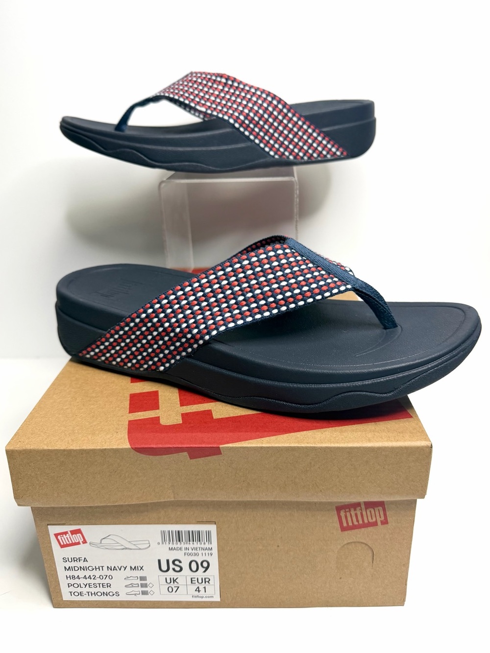 NEW Fitflop Surfa Midnight Navy Mix flip-flop Size 9M in Original Box.
